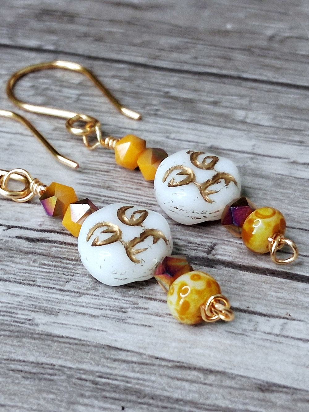 Czech Glass Full Moon Beaded Dangle Earrings